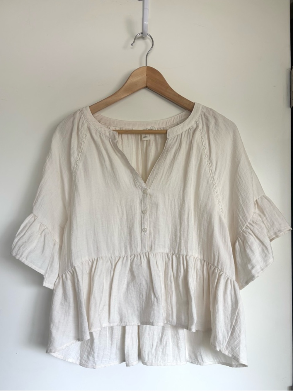 Treasure & Bond Ruffle Peplum Top in Ivory Egret size Small - Picture 2 of 5